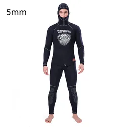 Men's 5mm Neoprene Split Wetsuit with Hood Thermal Long Sleeve Anti-cold Diving Suit Pants Professional Fish Hunting Clothes