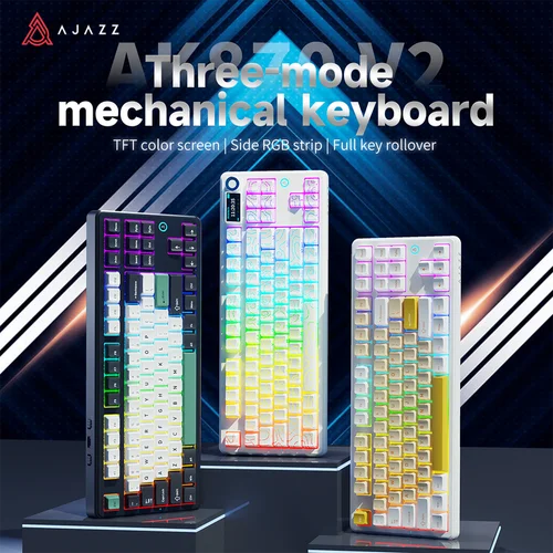 Imagen 2 del producto Ajazz Ak870 V2 Esports Gaming inalámbrico Bluetooth Teclado mecánico de tres modos pantalla Tft a Color tecla completa teclado intercambiable en caliente