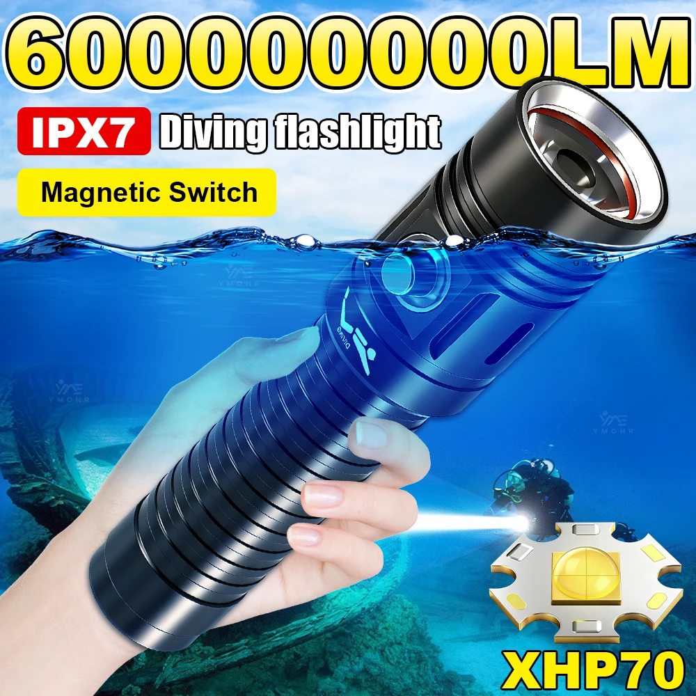 IPX7 Waterproof Flashlight Professional Diving Flashlight Rechargeable LED Lantern 18650 Battery Lantern Underwater Diving Torch