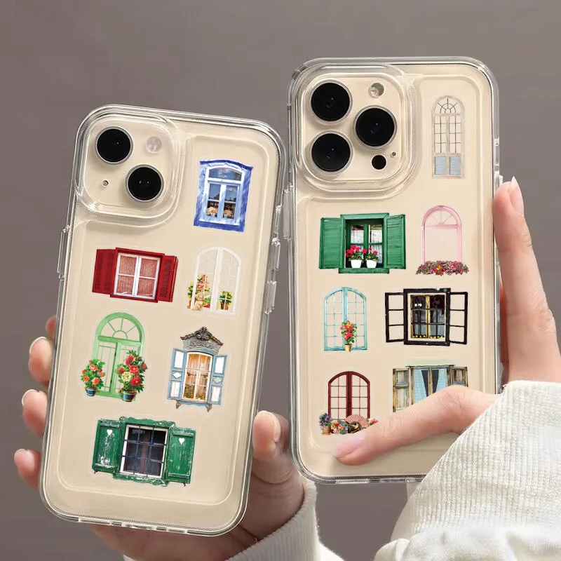 50Pcs Transparent Retro Colorful Window Stickers Cartoon Aesthetic Decals DIY Luggage Phone Case Guitar Sticker Decoration