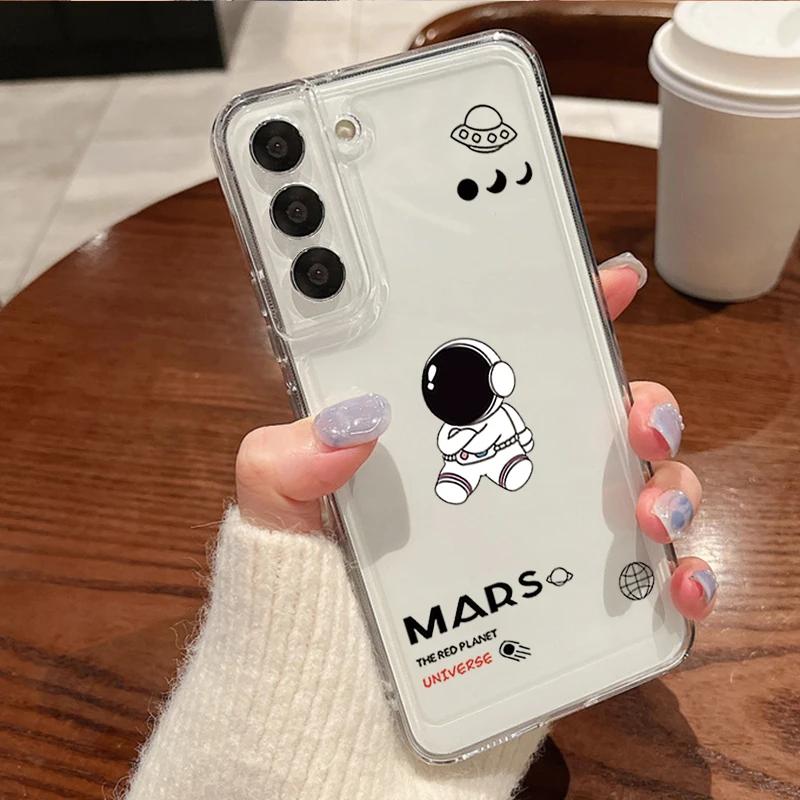 Niedliche Astronauten-Muster Handyhülle für Samsung Galaxy S26 S25 S24 S23 Ultra S22 S26 Plus S24 S21 FE S25 Edge Transparente Weiche TPU-Schutzhülle