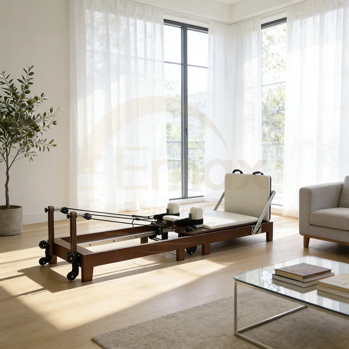 

ATV&UTVPremium Oak Folding Pilates Reformer Walnut Tone Frame Modern Pilates Machine