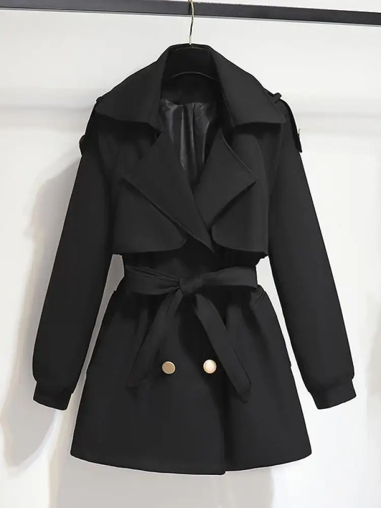 

Осенне-зимний женский черный бандажный плащ для отпуска, модная женская двубортная ветровка цвета хаки, популярное