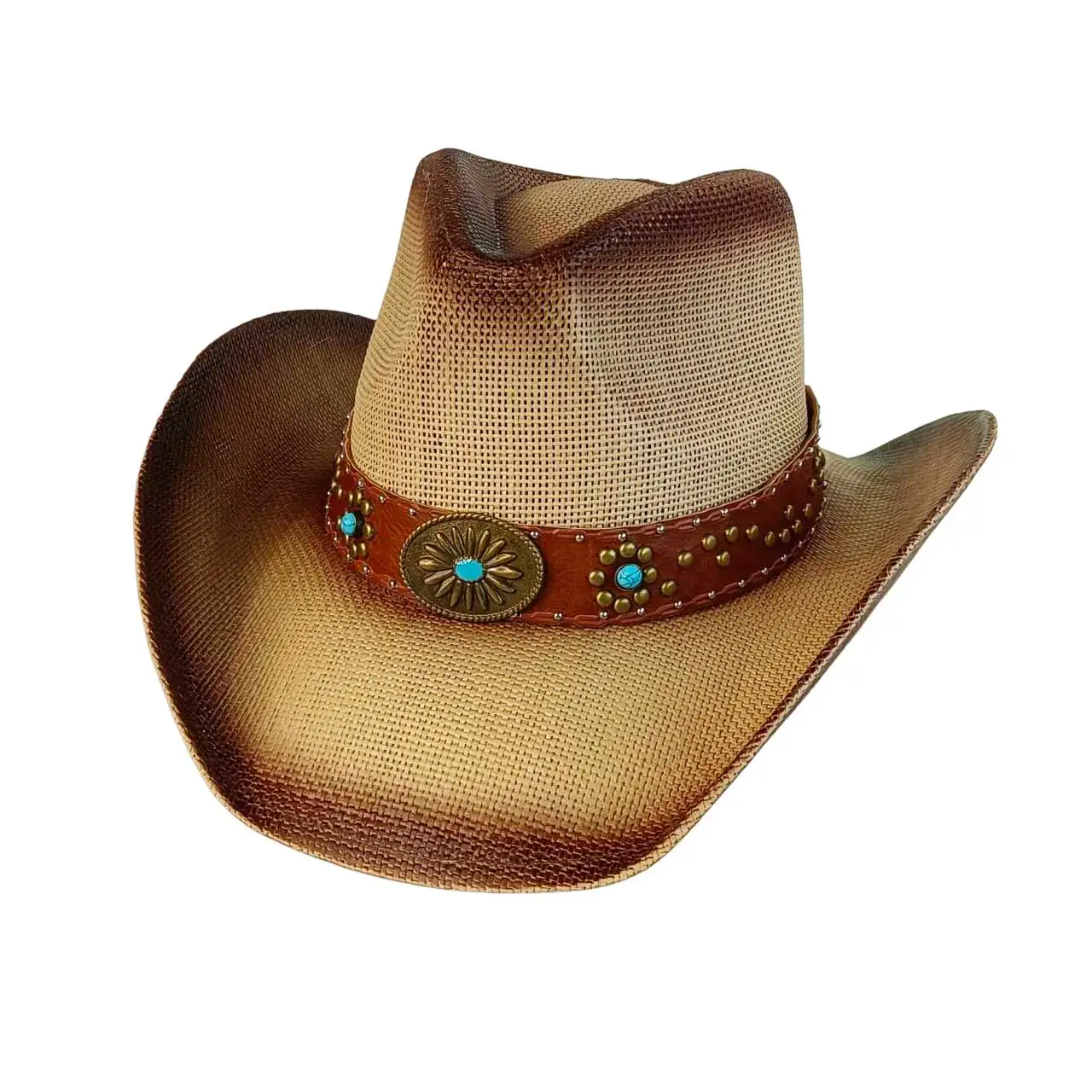 Turquoise accessories Cowboy straw hat Western-style wide-brimmed   unisex retro straw cowboy hat sombrero vaquero