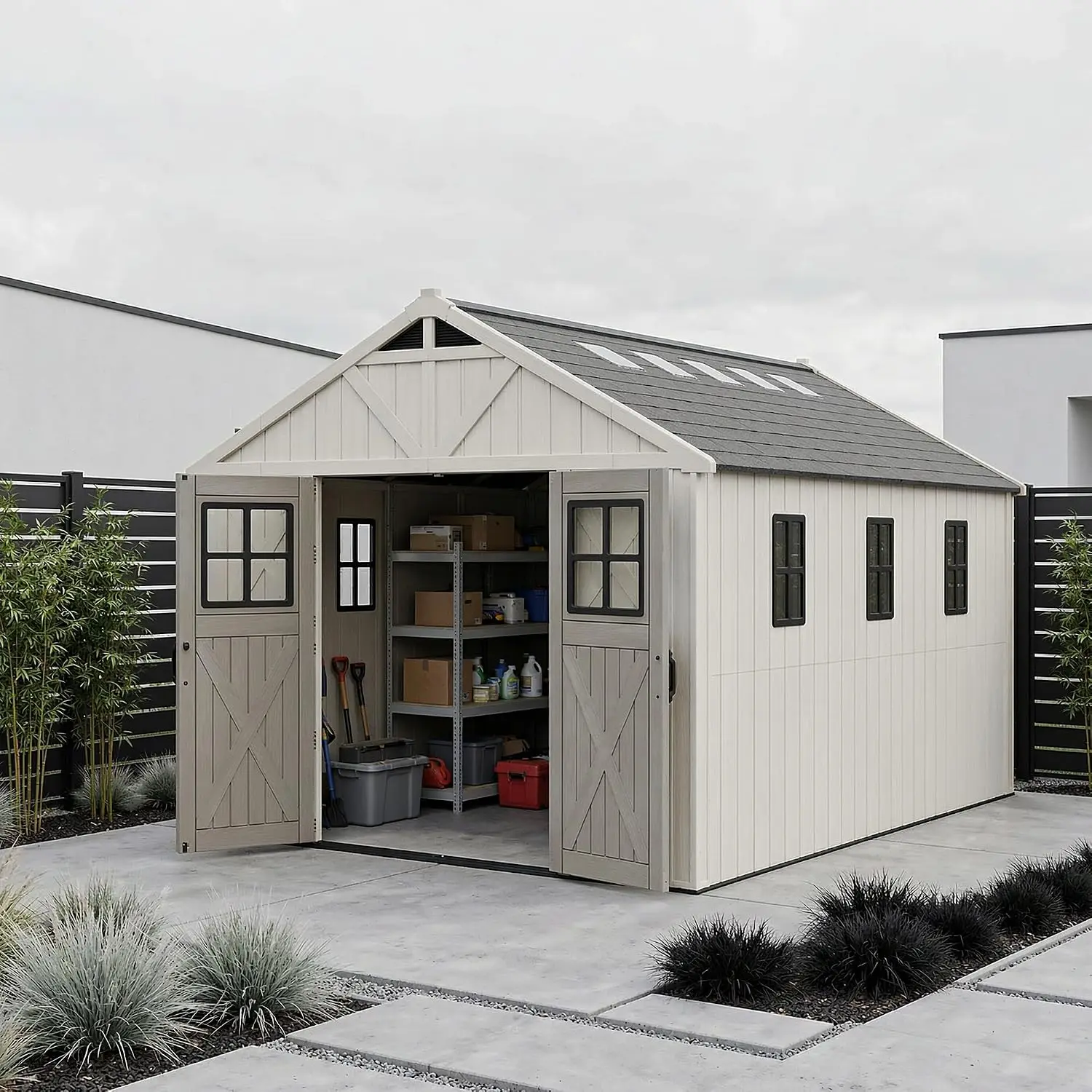 10x15 FT Resin Storage Shed with Floor, Large Outdoor Plastic Garden Tool House, Customized