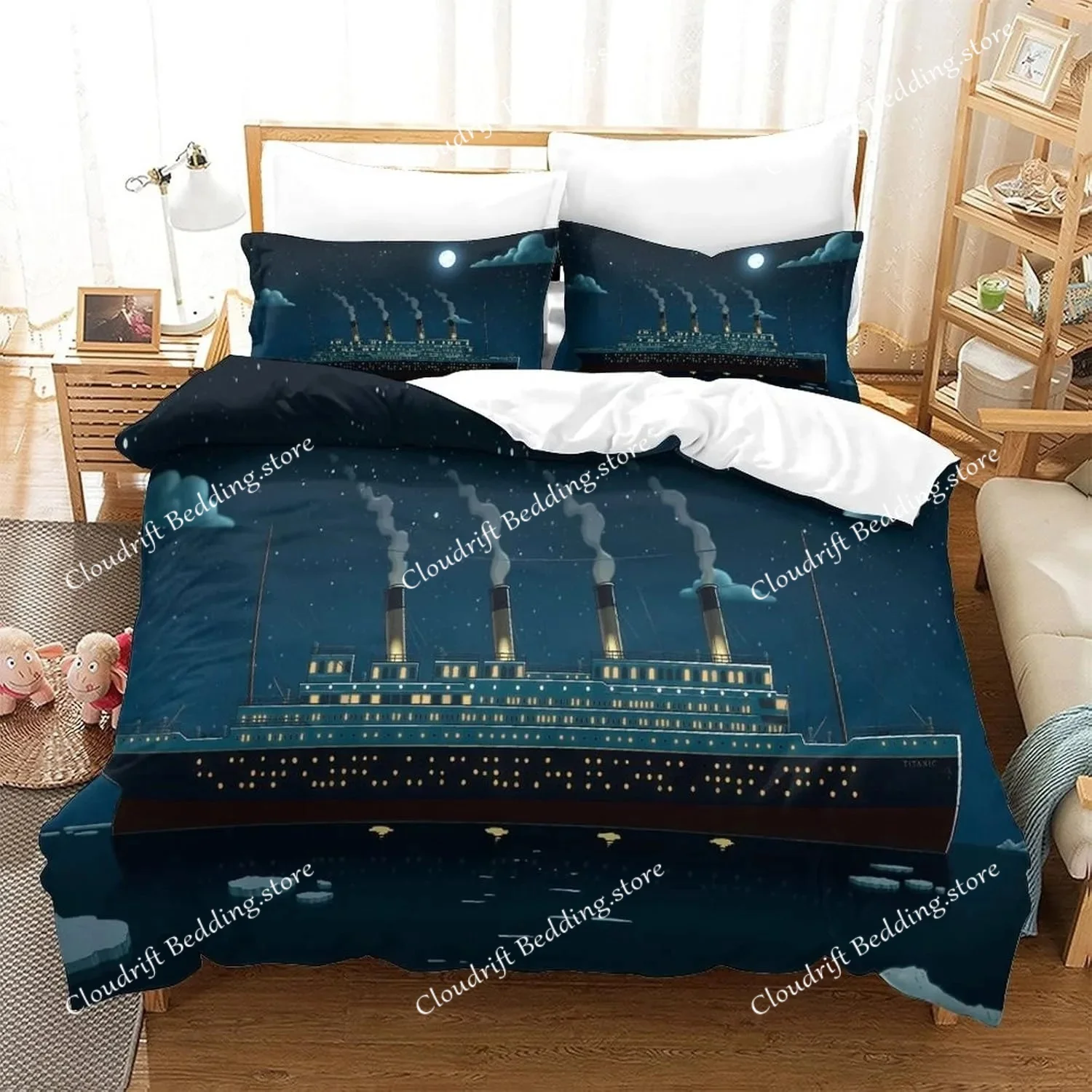 Exquisite 3D Titanic Ship Ocean Wallpaper Romantic Love Print Bedding Set Duvet Cover Comforter Bed Youth Kids Girls Boys Gift