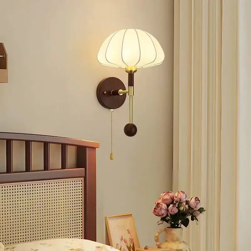 

Cross mirror retro master bedroom bedside with pull wire wall lamp American stair wall lamp French medieval living room