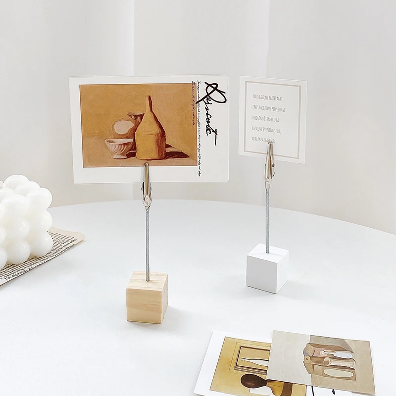 1pc Note Clip Wood Cube Stand Wire Photo Clip Display Stand Memo Clamp Customized Gift Note Clamp Memo Folder Classic Paper Clip