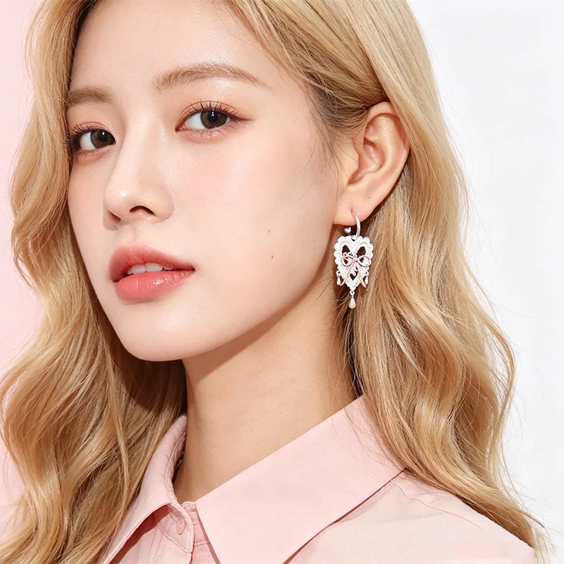 Copper Alloy Material Elegant Heart Frame Bow Jewelry Accessories, Unisex Dangling Earrings For Women Men Party Dating Decor