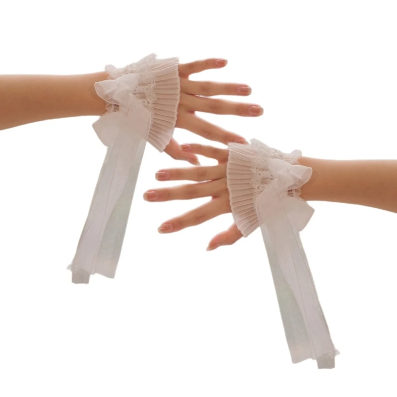 Detachable Sleeves Cuffs Bowknot Wedding Ruched Ruffled White Wrist Warmer Ruffled for Sweater Women Drop Shipping