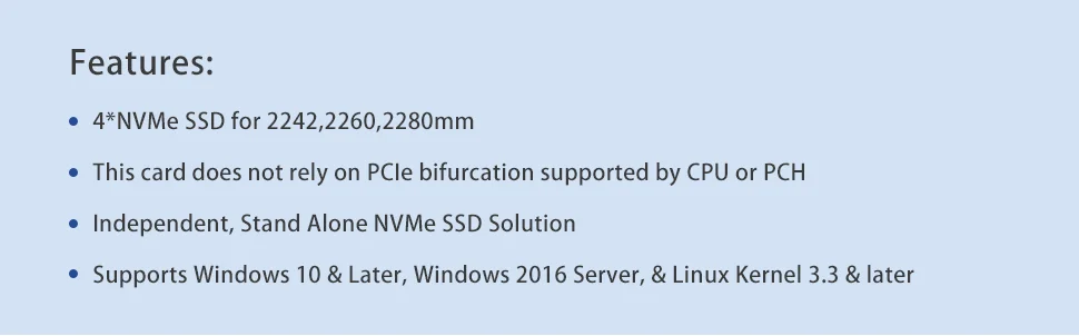 PCIe 3.0 X16 zu 4x M.2 NVMe SSD Switch-Adapter Unterstützt 2280 SSD-PE3162-4IL Keine Motherboard-Bifurkation Erforderlich – Detail 3