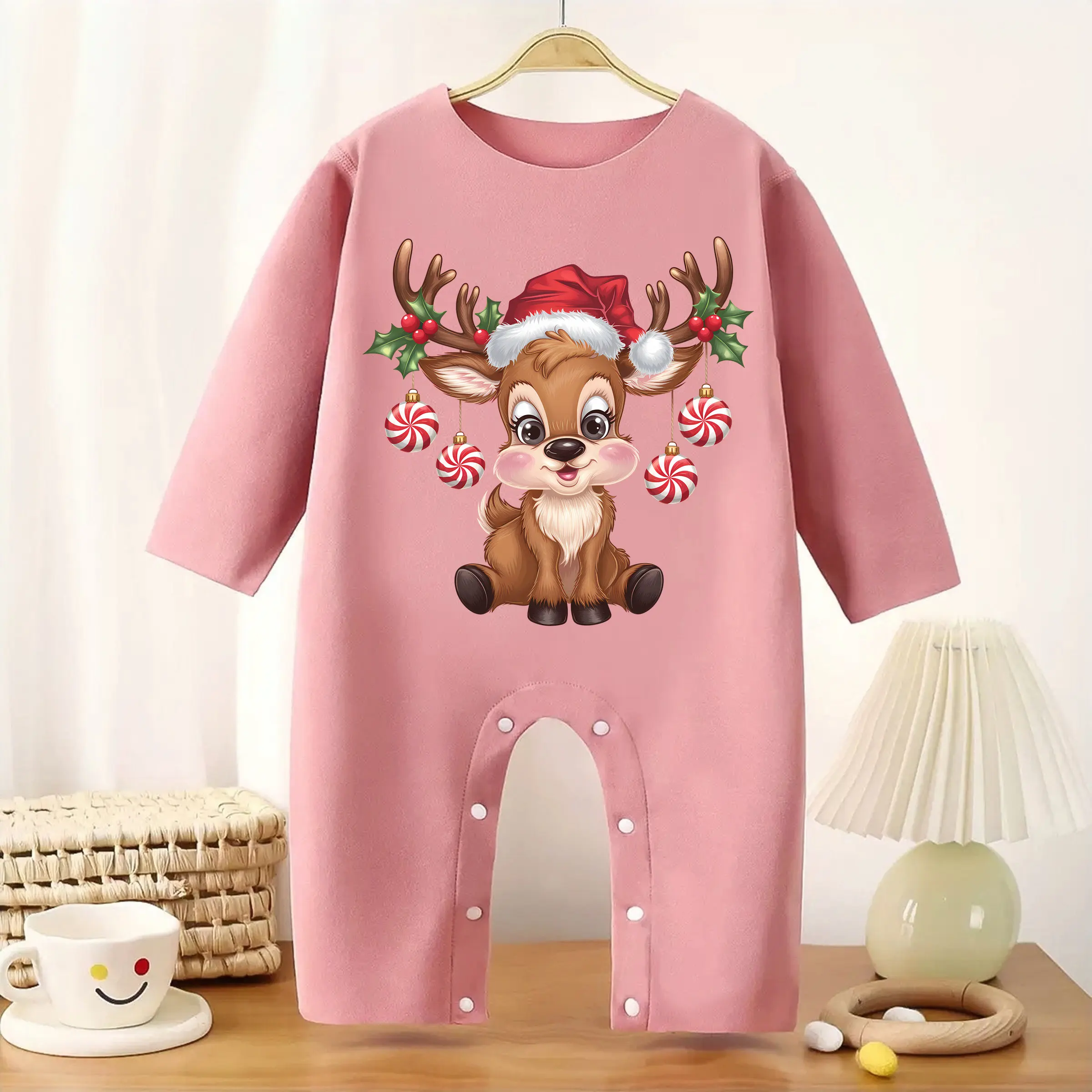 

MINISO Elk Snowman First Christmas Baby Thickened Jumpsuit Infant Longsleeve Creeper Keep Warm for Height 60-90CM Baby Cloth