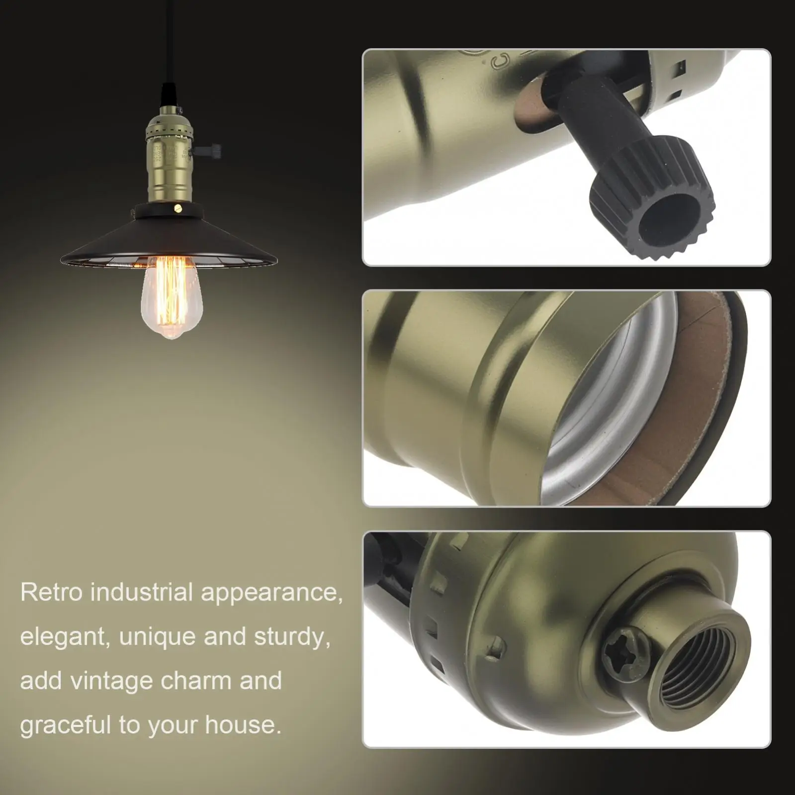 E26 E27 Vintage Retro Edison Pendant Lamp Socket Light Base DIY Accessories E26 Screw Medium Lamp Holder Socket with Knob Switch