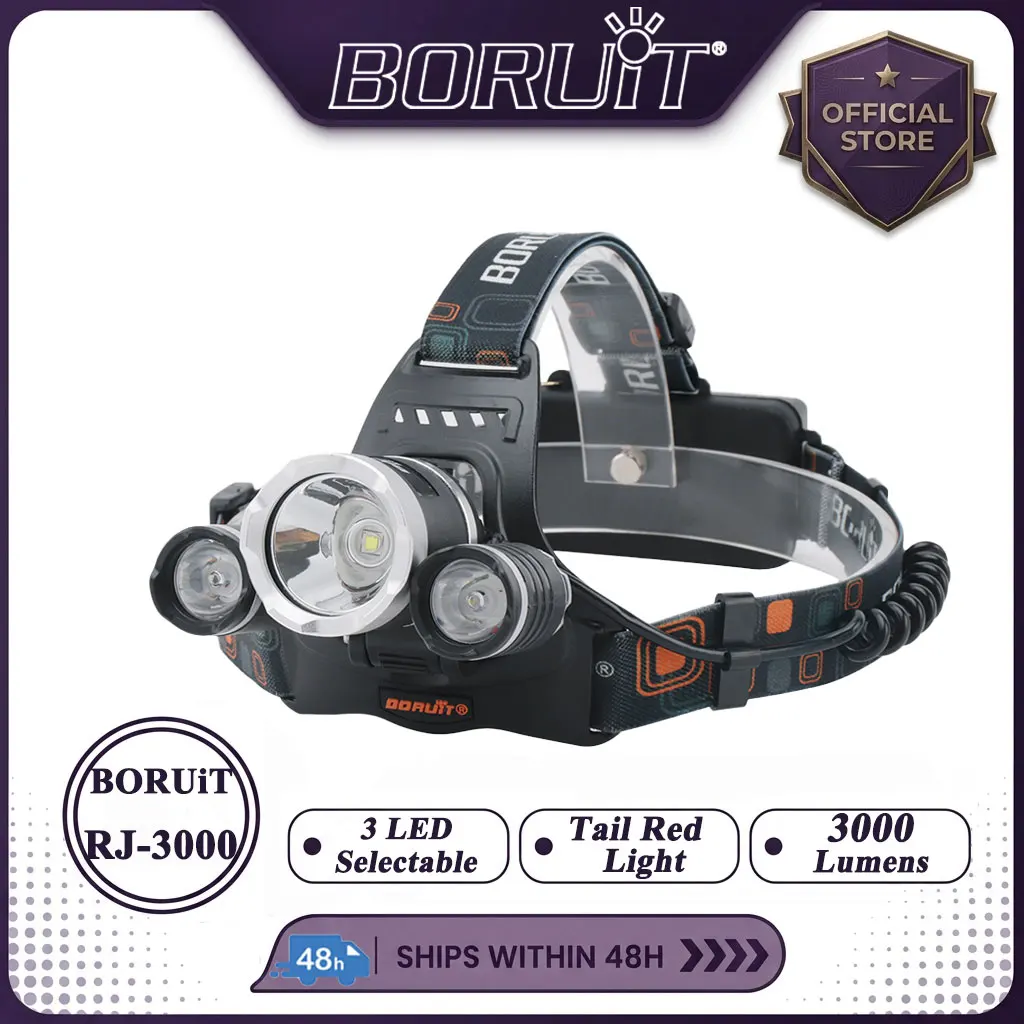 BORUiT 3000LM RJ-3000 LED Headlamp Type-C Rechargeable Headlight Waterproof Fishing Camping Head Torch Lantern