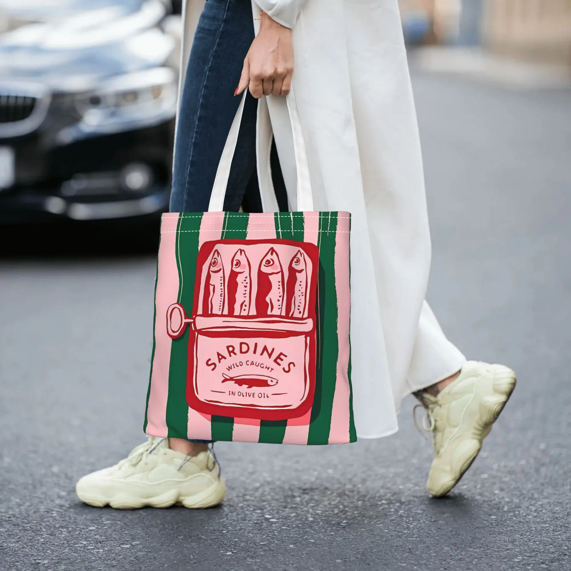 1pc Sardine Can Themed Tote Bag, Reusable Shopping Bag, Suitable for Daily Use, School, Travel, Minimalist Gift for Food Lovers.