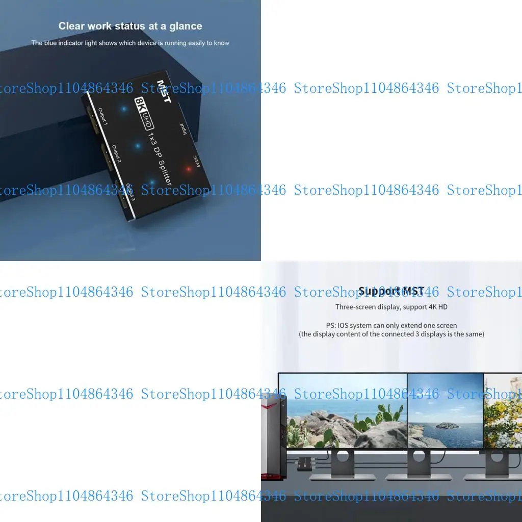

5asd Displayport Splitter Display Port Splitter 1 in 3 Out Splitter UHD Displayport Switcher Extend Display Video Switcher