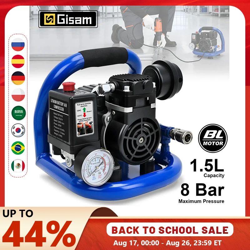 Gisam Elektrischer Luftkompressor, 1,5 l, 8 bar, tragbare Luftpumpe, Auto-Reifenreparaturwerkzeug für Makita, 18 V Batterie, Pin