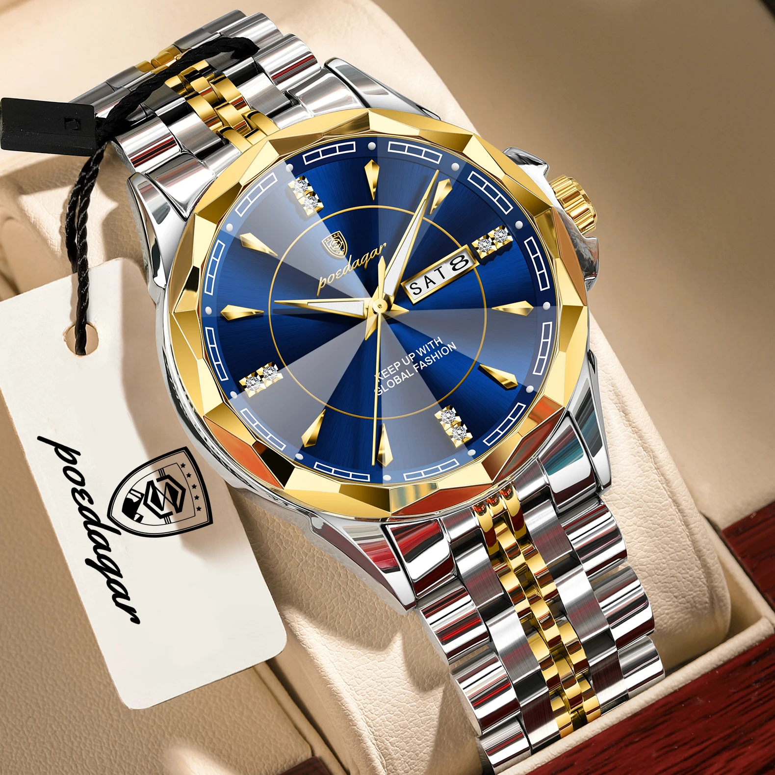 

POEDAGAR Top Luxury Male Clock Business Waterproof Luminous Date Week Quartz Stainless Steel Fashion Men's Watch Watches For Men