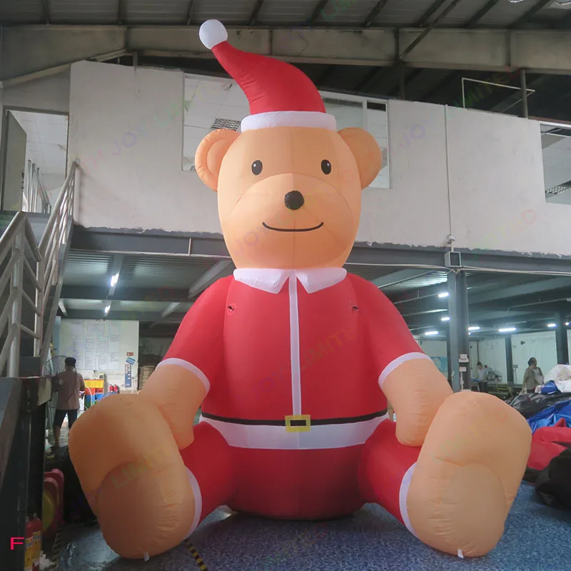 27ft Giant Outdoor Christmas Inflatable Teddy Bear With Santa Hat Decoration