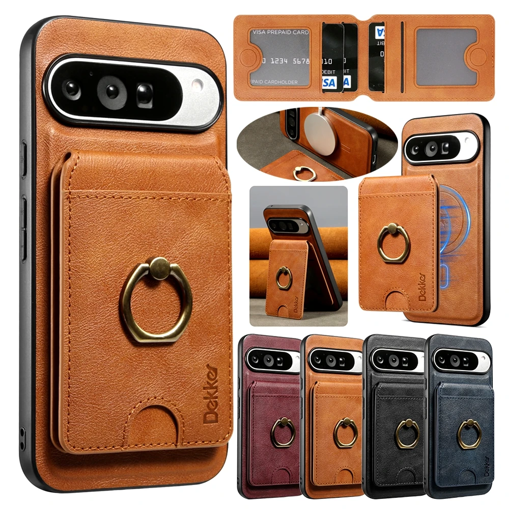 2-in-1-Ledertasche für Google Pixel 8 8A 8Pro Pro 9 9Pro 9ProXL 10 10Pro Pro XL Pixel9 Pixel10 Kartensteckplätze Ring-Telefonabdeckung
