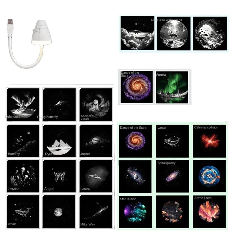 ABKS-USB Galaxy Star Projector Night Light Adjustable Brightness Starry Lights For Car Bedroom 26 Films
