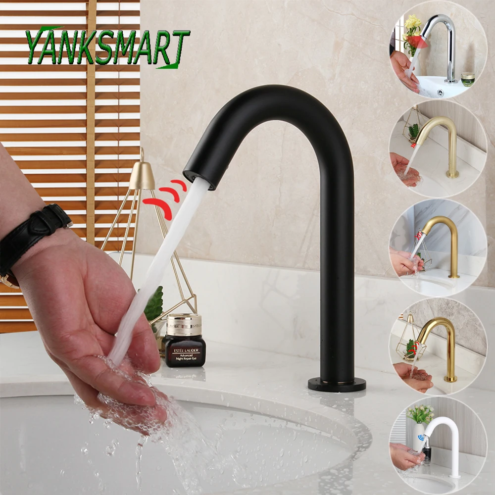 

YANKSMART Automatic Touch Sensor Faucet Bathroom Basin Sink Deck Mounted Faucets Cold And Hot Water Mixer Tap Solid Brass Taps