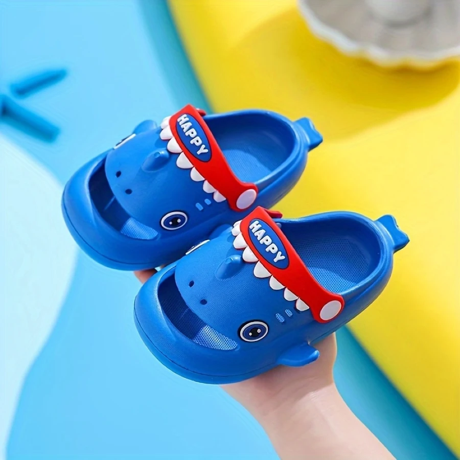 Trendy Cute Cartoon Shark Design Sandals For Boys, Breathable Non-slip Clogs For Indoor Outdoor Beach Camping