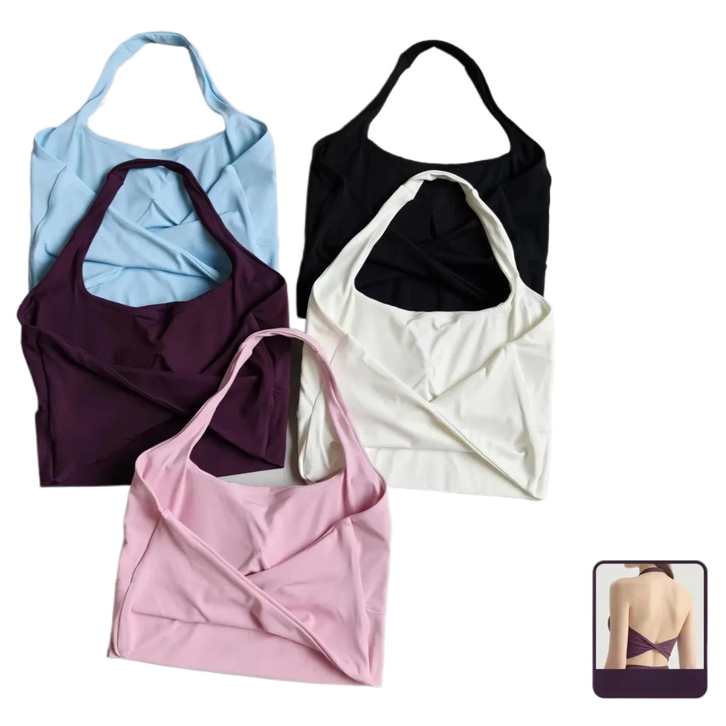 Women's Halterneck Sports Bra Breathable Quick-drying Yoga Vest with Chest Pad No Wires Fitness Top Gym Running Pilates Bra