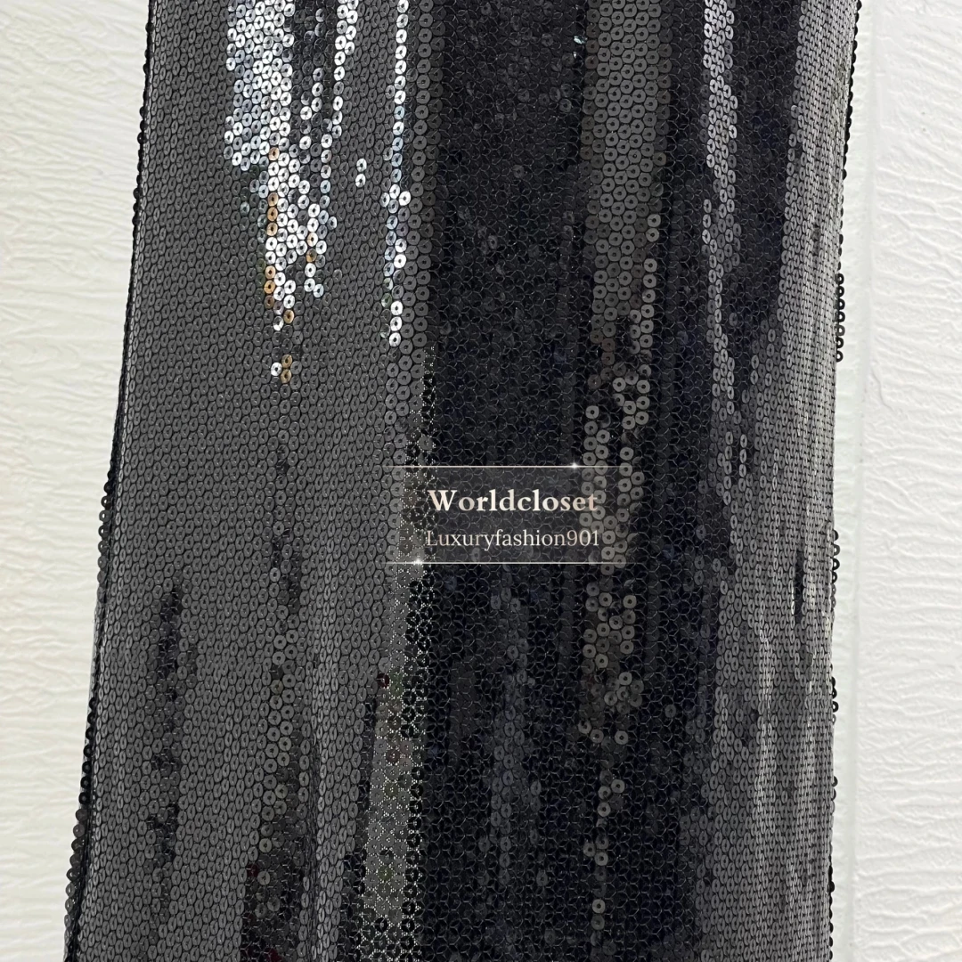 Vestido largo de tubo para fiesta 2025 Nuevo hermoso negro sin lentejuelas flores apliques atractivos