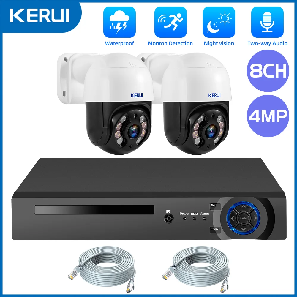 KERUI 2K 4MP 6MP HD POE Surveillance 8CH 16CH Camerasysteem Dual Lens PTZ WIFI IP Home Security 8CH POE NVR Video H.265 CCTV Kit