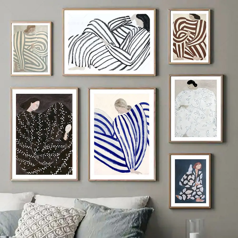 Unframe Abstract Line Geometry Curve Girl Modern Wall Art Canvas Painting Nordic Posters And Prints Wall Pictures For Living Roo