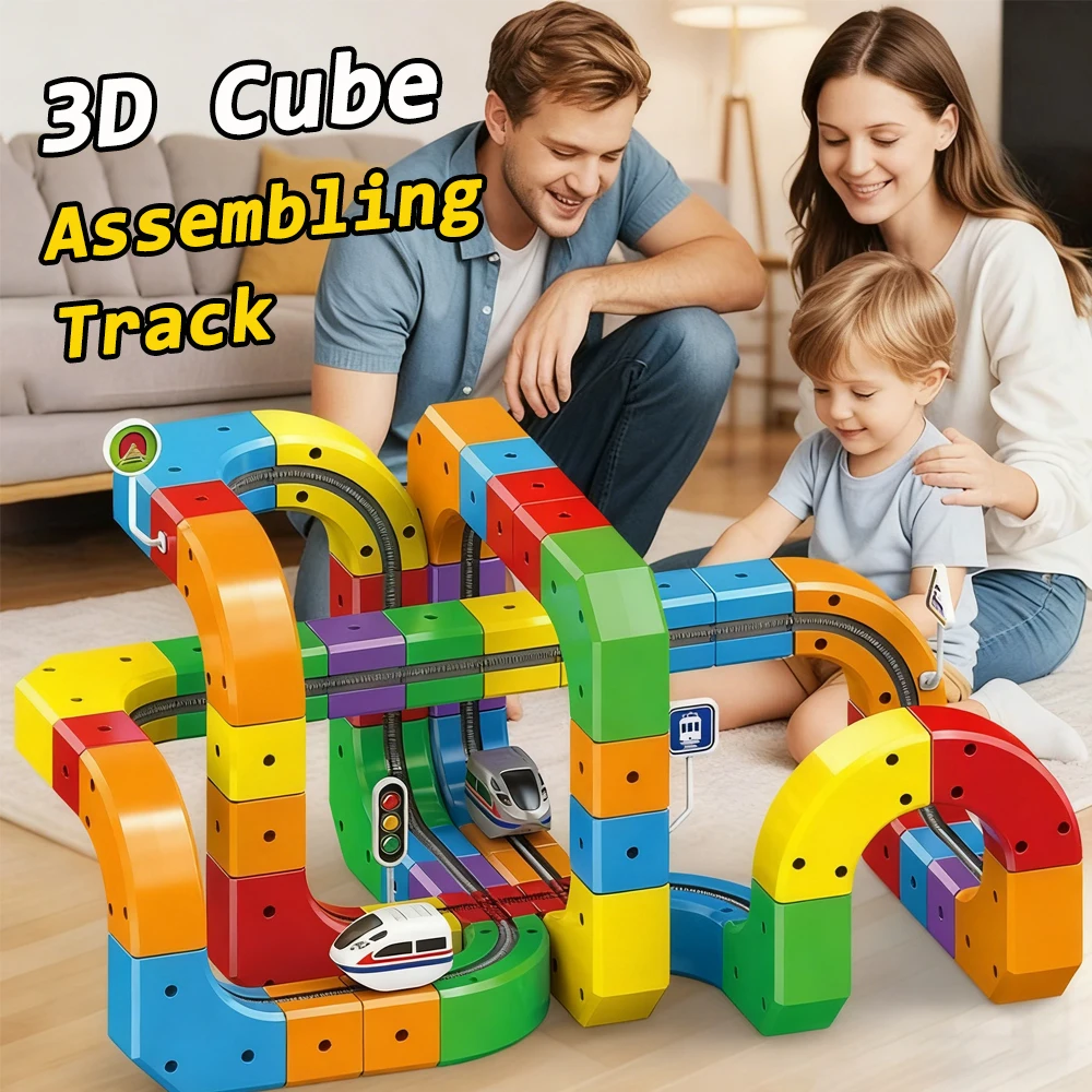

Electronic Magic Track Cube Kids DIY Assemble Magnetic Rail Car Construction Track Train Toys Kid Educational Toy Christmas Gift