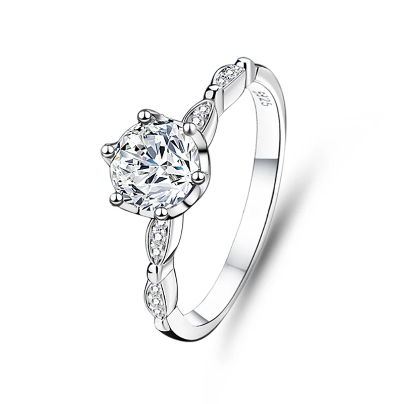 S925 Silver D Color Moissanite Ring Women Classic Six Claws Zircons Diamond Simplicity Engagement Wedding Finger Jewelry Gift