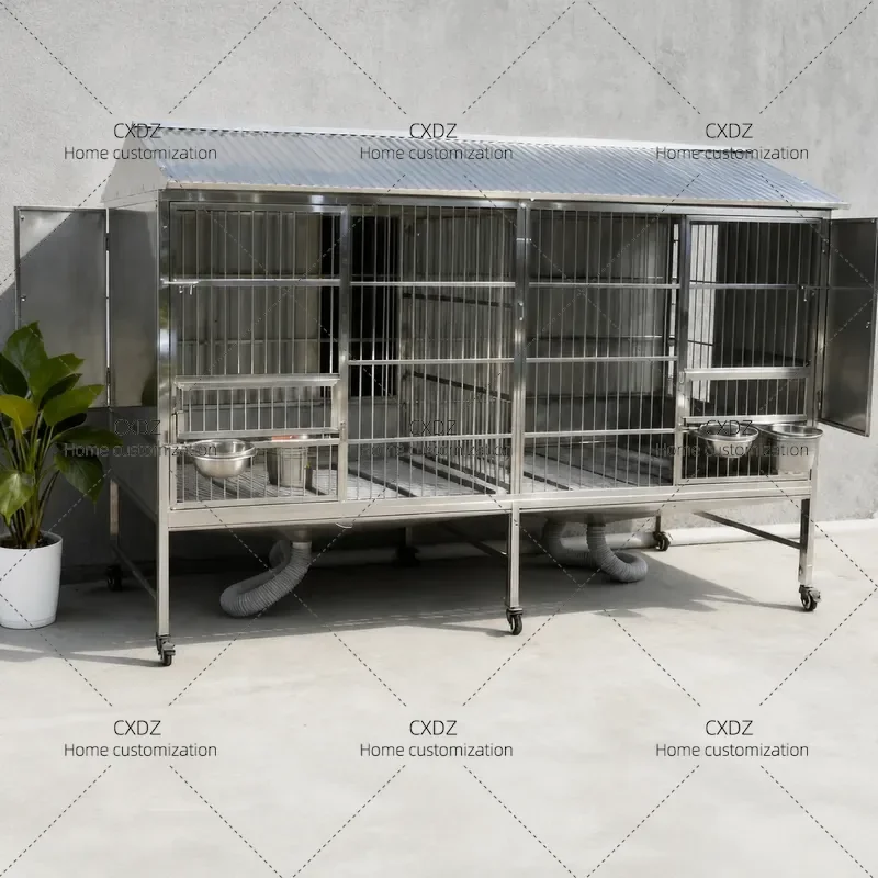 Stainless Steel Dog Cage Outdoor Rainproof Cold Proof Large Dog Kennel With Toilet For Medium And Large Dogs In Winter