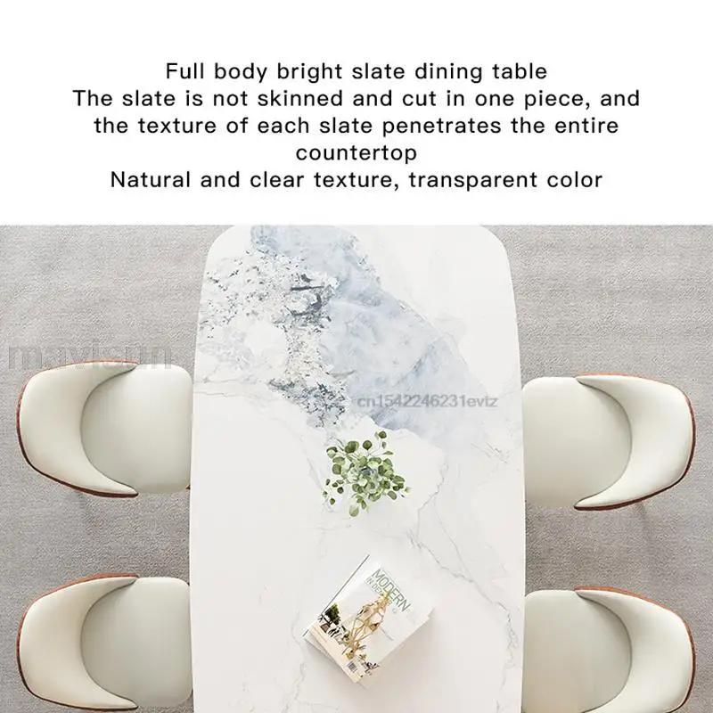 European Style White Marble Stone Top Design Dining Table Modern Minimalist Rectangular High-end Glossy Table Golden Furniture