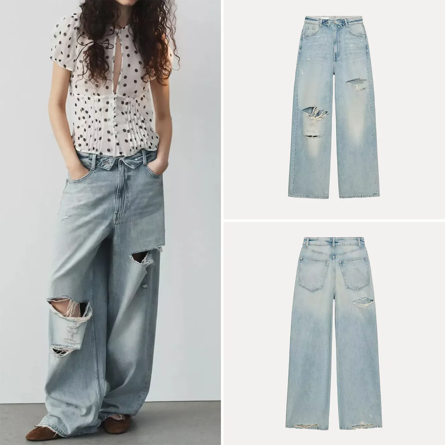 Fashionable Versatile Mid-Waist Cuffed Denim Pants for Women Spring 2026 Season Wide Leg Natural Waist Micro Stretch