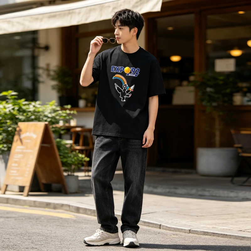 1PC JOOCAR Expo Ninety TwoBird Sevilla Rainbow Print Seasons Cotton Shirt, Crew Neck High Quality Classics Hot Sale Camisa Slim
