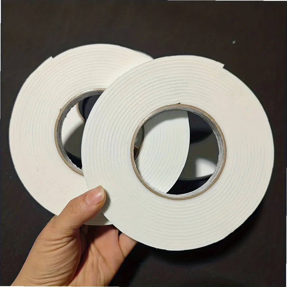2 Rolls White Foam Double Sided Tape Strong Adhesive Removable No Residue 0.6in x 0.118in x 16.4ft Sponge Tape