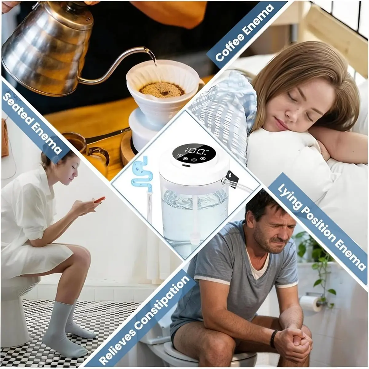 [N84R] Electric Coffee Enema Kit, Rechargeable 1.5L Enema Bucket Kit for Colon Cleanse Women Men, LED Display