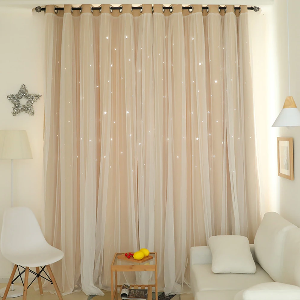 

Blackout Curtains Cutouts Curtains Layer Window Drapes Beige Pattern Grommet Style Bathroom Bedroom
