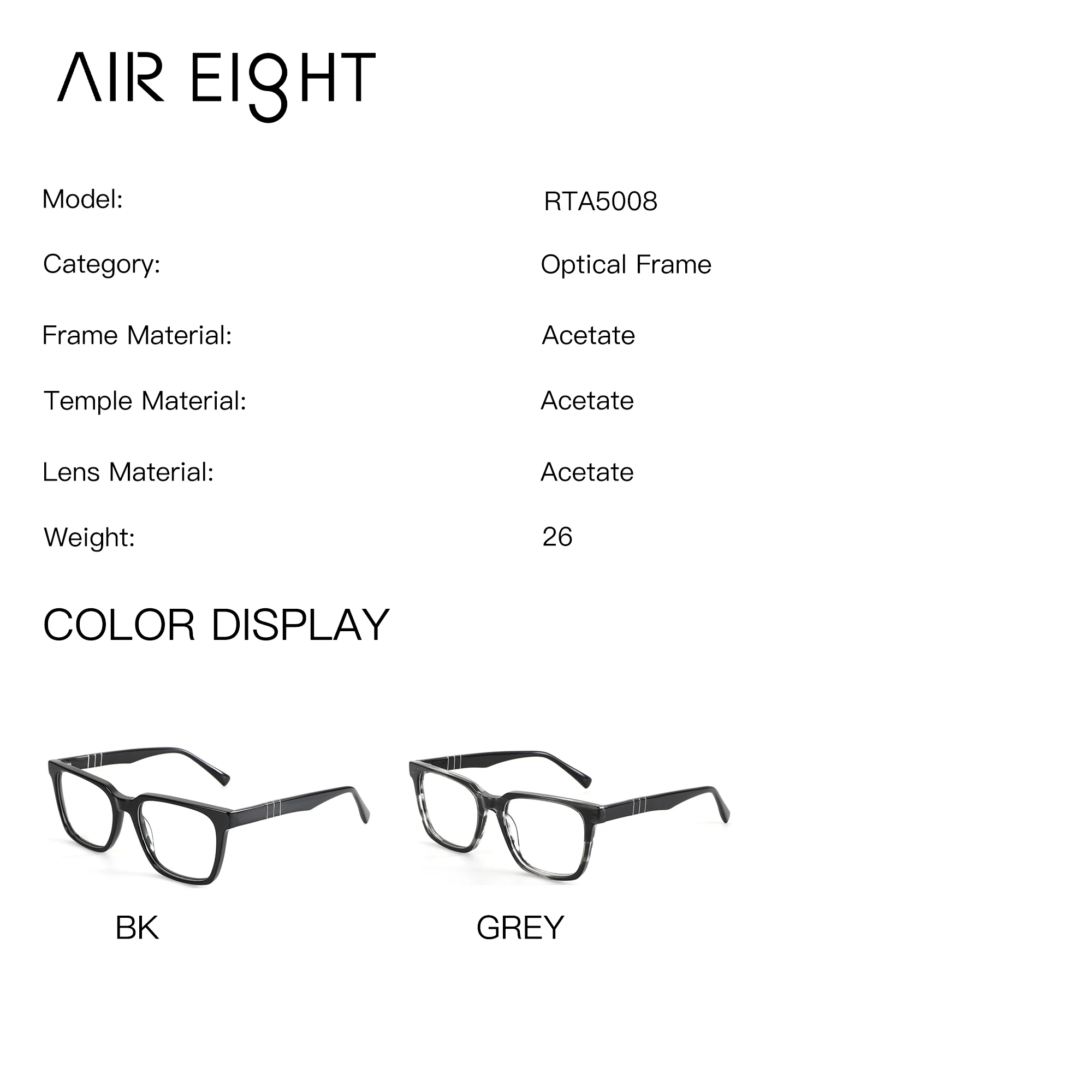 AIREIGHT Rectangle Acetate Prescription Glasses For Men Progressive Medical Eyeglasses Blue Light Myopia Optical Eyewear