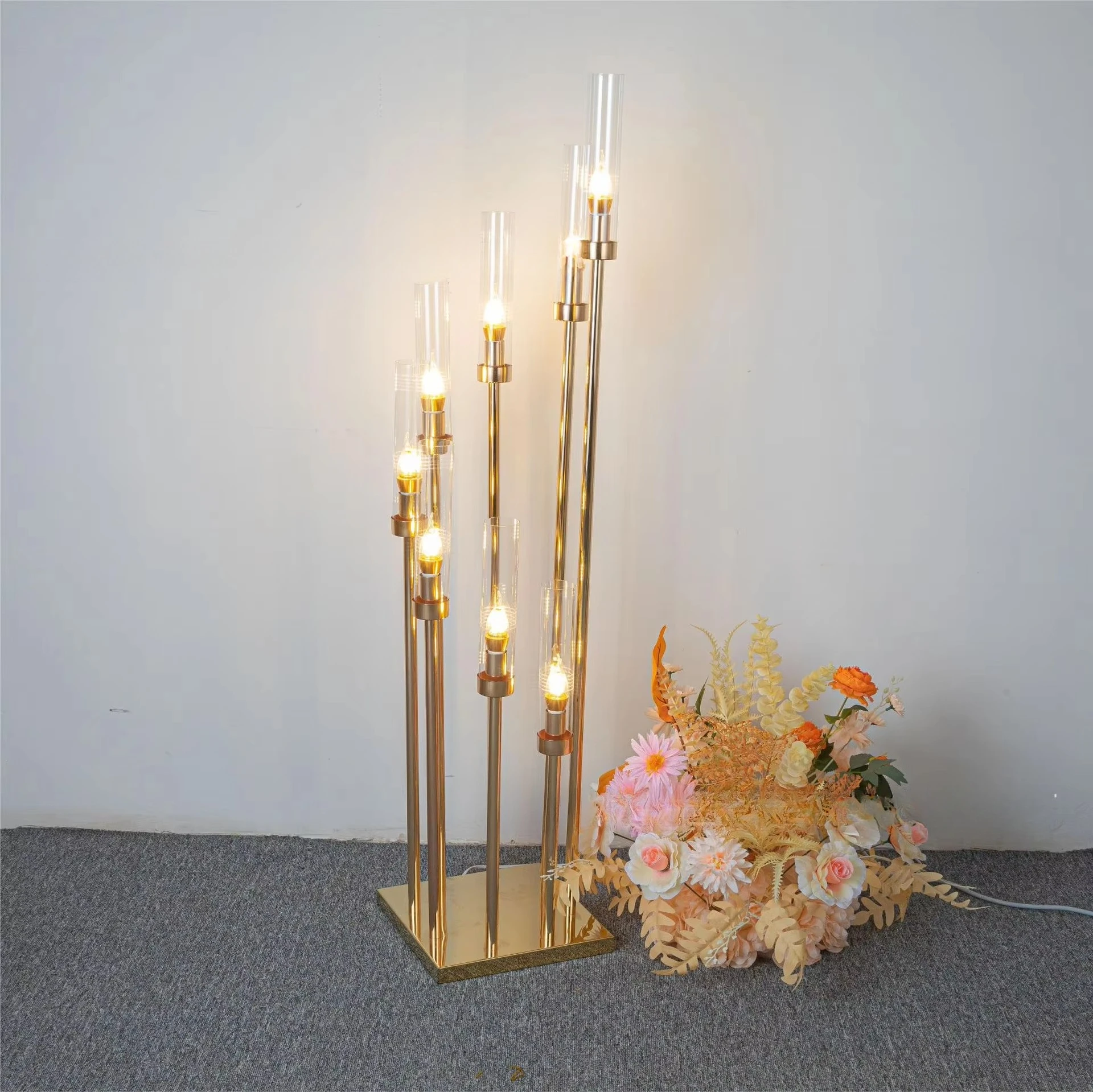 Wrought iron multi-head electroplated metal candle holder 6010 Chinese festival wedding decoration main table decoration party
