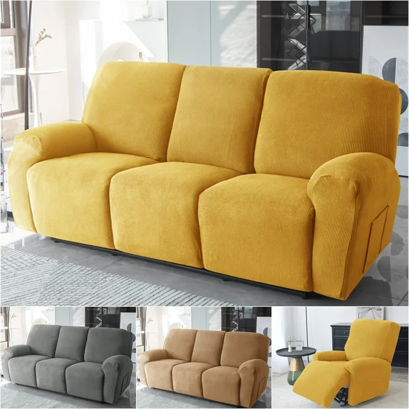 1/3 Seater Polar Fleece Recliner Sofa Cover Elastic All-inclusive Relax Sofa Covers Lounger Armchair Slipcovers With Side Pocket