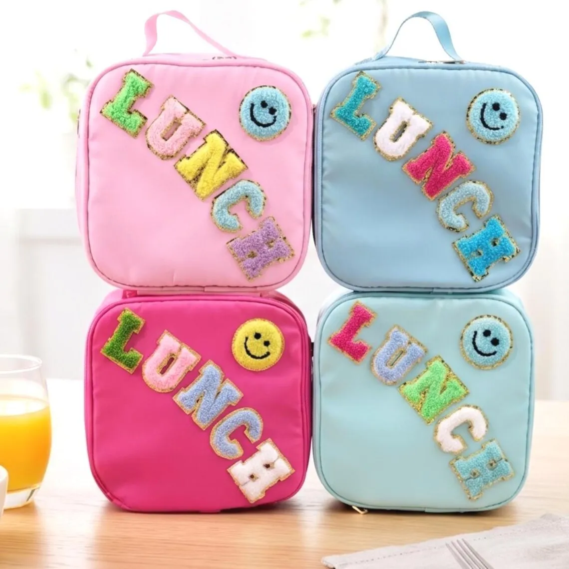 Personalized Lunchbox Kids Custom Lunch Box for School Bag with Patches Chenille Letter Bag for School Insulated Sports bag