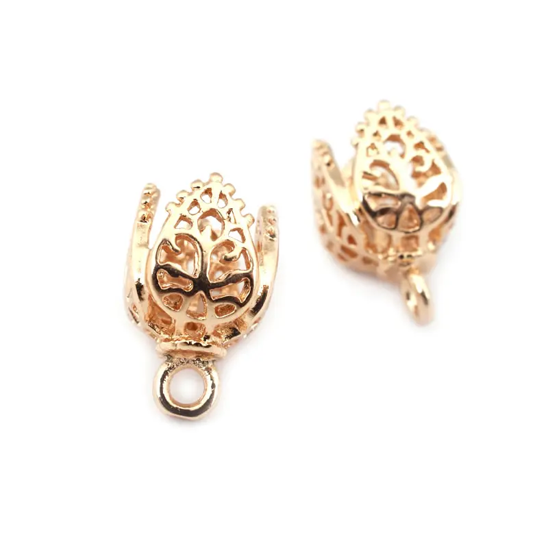 6PCS 15x10MM 21x11MM 18K Gold Color Brass Bead Caps Tassel Caps Diy Jewelry Findings Earrings Accessories Wholesale