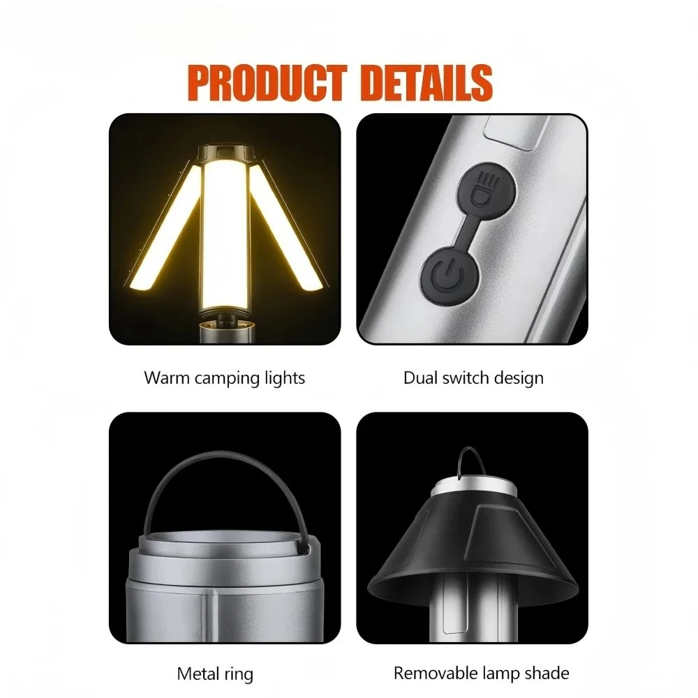 Multi-functional Camping Light 2 in 1 Rechargeable Telescopic Camping Lantern Flashlight with Hook Outdoor Emergency Work Light