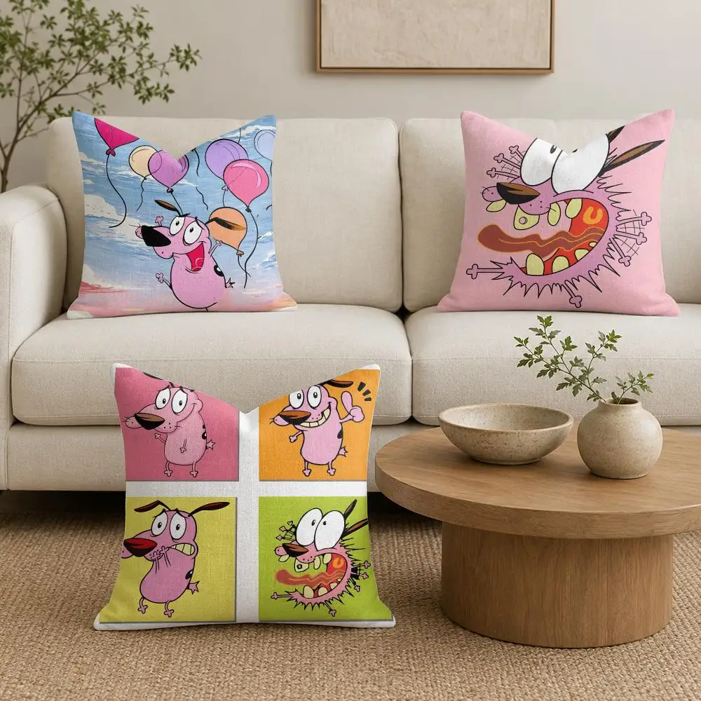 C-Courage The C-Cowardly Dog Cushion Cover Natural Linen Organic Fabric Double-Sided Printing Sofa Home Decor Gift Pillow Cover