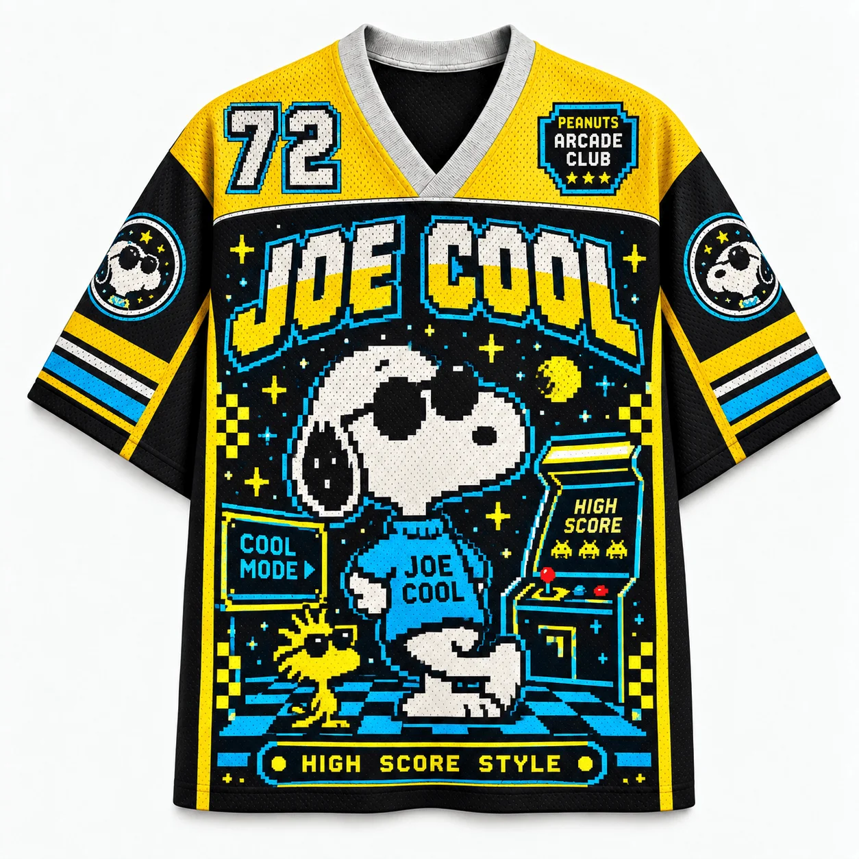 Snoopy Peanuts Comics Joe Cool Arcade Pixel Windnet Eye V-neck Shirt Unisex Retro Pixel Gaming Cartoon Illustration