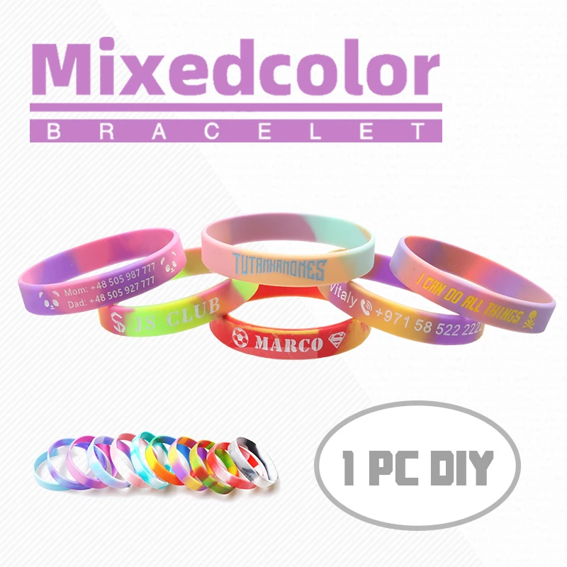 Pulsera de silicona de camuflaje segmentada personalizada, brazalete de moda personalizado con nombre de SOS, 1 piezas