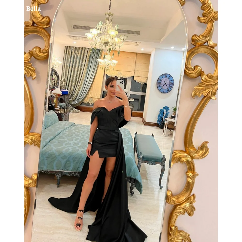 

Bella Customized Black One Shoulder Strapless robes de soirée Satin Package Hip Skirt Party Dresses Trailing Prom Dress 2025